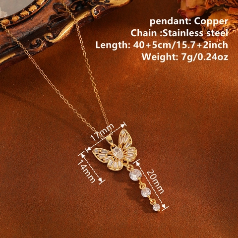 Schmetterling Anhänger Halskette Edelstahl Kupfer Mit Zirkonia Quaste Schlüsselbein Kette Geometrisch Süß Damen