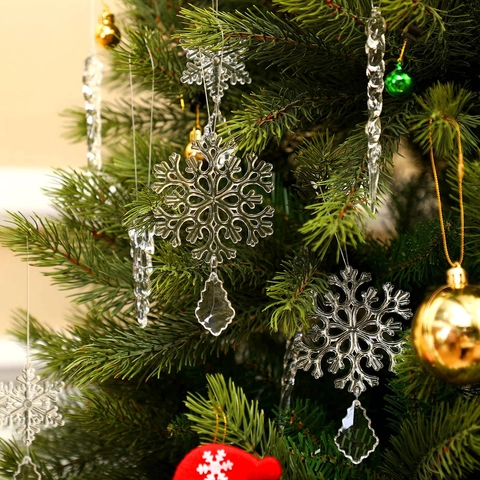 Decorazioni Natalizie Pendenti in Acrilico Trasparente Fiocco di Neve Ghiacciolo Renna Stella per Albero di Natale Festa Casa Fai da Te