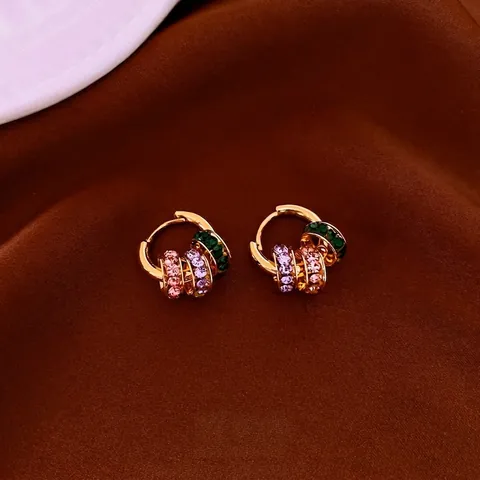 Vintage Huggie Hoop Earrings Gold Plated Copper With Colorful Zircon Multi Rings Geometric Luxury Jewelry For Women