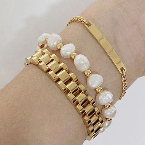 Pulsera De Acero Inoxidable Estilo Correa De Reloj Pulido Cepillado Negocios Moda Joyería Minimalista Para Mujeres Hombres
