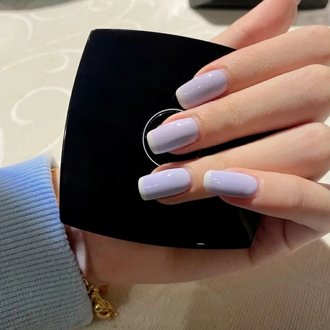 Uñas Postizas French Tip Color Púrpura Lavanda Brillantes Cuadradas Redondas Uñas Artificiales Para Mujeres Estilo Salón