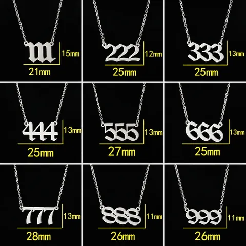 Edelstahl Engel Nummer Halskette Für Frauen Altenglische Gothik Schrift 111 Bis 999 Numerologie Schmuck Geschenk