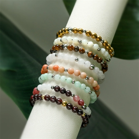 Natural Stone Beaded Bracelet Tiger Eye Agate Garnet Healing Energy Yoga Jewelry Handmade Unisex Boho Style