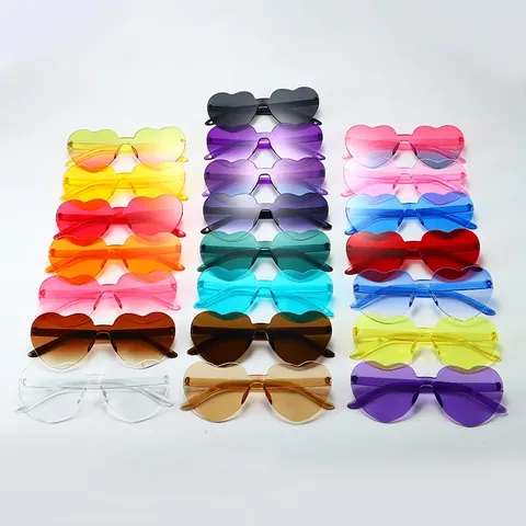 Heart Shaped Rimless Sunglasses Candy Jelly Color One Piece Lens Party Festival Fashion Eyewear Trendy Accessories Unisex