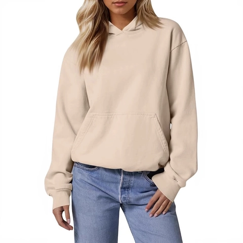 Women Oversized Hoodie Drop Shoulder Long Sleeve Kangaroo Pocket Casual Loose Fit Polyester Pullover Sweatshirt