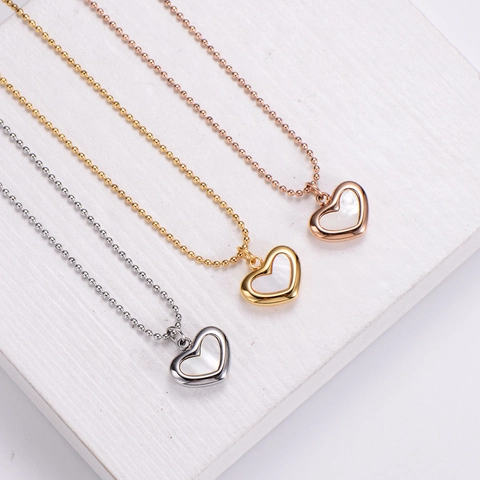Collana Con Pendente A Cuore Acciaio Inossidabile Intarsio In Madreperla Bianca Gioielli Eleganti Donna