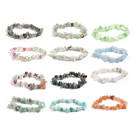 Pulsera De Chips De Cristal Natural Piedra De Ágata Irregular Elástica Joyería De Curación Para Mujeres Hombres