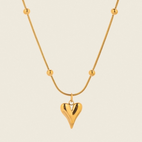 Collar con Colgante de Corazón Minimalista en Acero Inoxidable Chapado en Oro 18K Cadena de Serpiente con Cuentas Joyería para Mujer Regalo