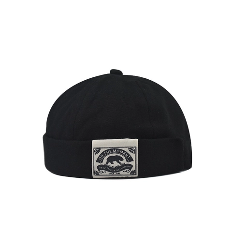 Berretto Docker Retrò Cappello Senza Tesa Tela Di Cotone Regolabile Patch Orso Streetwear Miki Hat Stile Vintage