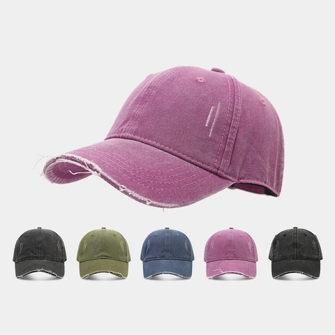 Distressed Baseball Cap Washed Cotton Solid Color Retro Worn Edges Outdoor Sun Hat Adjustable For Men Women