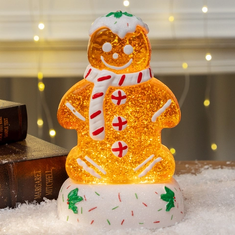 Weihnachten Lebkuchenmann LED Glitzer Wasserlaterne Desktop Ornament Funkelnde Feiertagsdekoration Geschenk