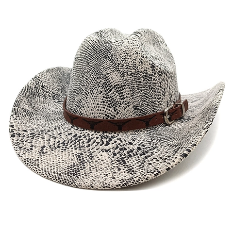 Cappello Da Cowboy Occidentale Donna Tesa Larga Poliestere Stampa Serpente Tie Dye Retro Jazz Fedora Con Fibbia