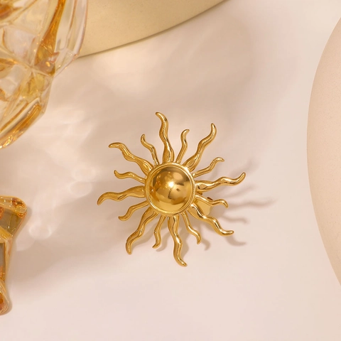 Sunburst Sun Ray Ring Vergoldeter Edelstahl Französisch Retro Übertriebener Verstellbarer Offener Fingerring Damen
