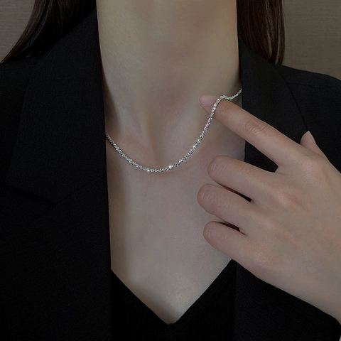 Glitzernde Titanstahl Halskette Minimalistisch Geometrisch Leicht Luxus Nicht Verblassen Schmuck Für Frauen