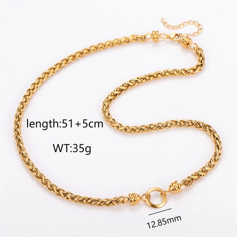 Moda 304 Collar Cadena Trigo Acero Inoxidable Hombres Mujeres Chapado Oro 18K Joyería Círculo Redondo Hueco Regalo