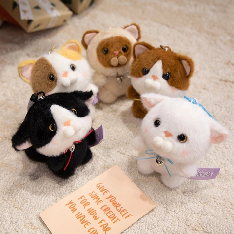Schattige Pluche Kat Sleutelhanger Zachte Kittens Tas Charm Met Strikje Hart Bel Hanger