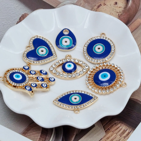 Pendentifs Bijoux Main De Hamsa Et Oeil Maléfique Cuivre Alliage Strass Emaille DIY Collier Bracelet Accessoires De Création