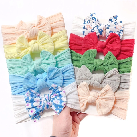 Baby Headbands Nylon Bows Soft Elastic Hair Accessories For Infants Toddlers Newborns Princess Style Floral Solid Colors