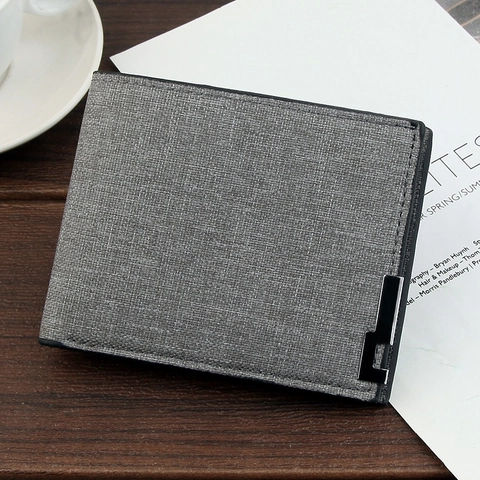 Cartera Corta Bifold Para Hombre Tela Lona Delgada Multi Ranuras Tarjetas Ventana ID Decoración Metal Minimalista Casual Moda