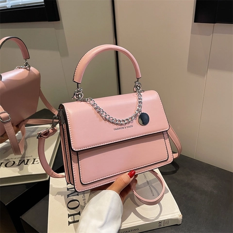 Women Crossbody Bag PU Leather Small Square Shoulder Handbag With Metal Chain Flap Elegant Niche Summer Daily
