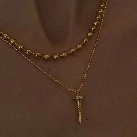 Minimalist Screw Head Pendant Necklace 18K Gold Plated Stainless Steel Cubic Zirconia Ball Chain Unisex Jewelry Accessory