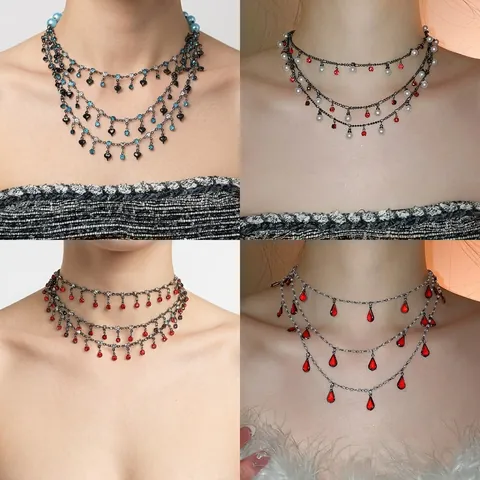 Mehrlagige Herz Anhänger Choker Halskette Künstliche Perle Strass Gothic Sweet Cool Style Schlüsselbein Kette Für Damen