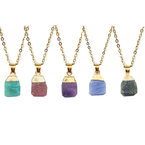 Collar Con Colgante De Piedra Natural Y Cristal Cadena De Aleación Dorada Joyería Minimalista Geométrica Irregular Regalo Elegante