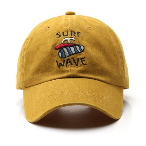 Surf Wave Embroidered Washed Cotton Baseball Cap Retro Vintage Adjustable Sun Protection Dad Hat For Men Women