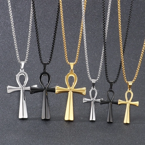 Collana Con Ciondolo A Croce Ankh In Acciaio Inossidabile Lucidato Gioielli Amuleto Vita Egiziana Per Uomo Donna