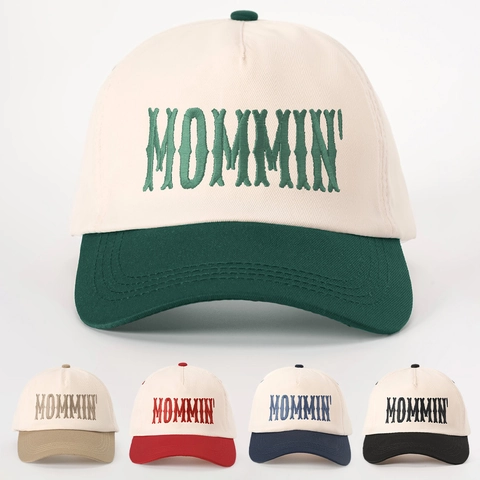 Gorra De Béisbol Bloque De Color Bordado MOMMIN' Poliéster Ajustable Visera Curva Sombrero De Sol Vintage Casual Para Mujeres Y Hombres