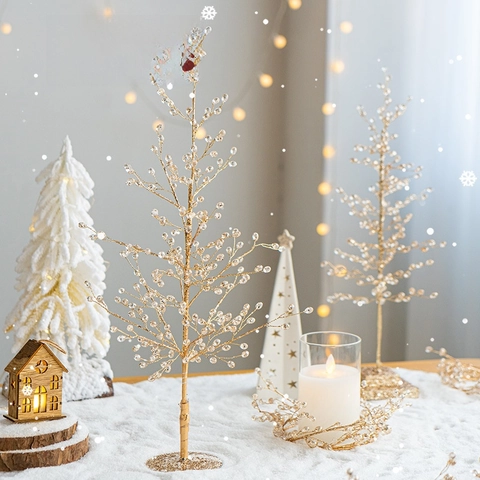 Decorazioni Di Natale Ornamenti Perle Di Cristallo Forma Albero Corona Ghirlanda Filo Metallico Scintillante Elegante Casa Display