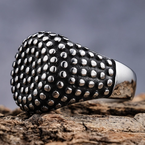 Vintage Punk Edelstahl Ring Mit Punktierter Textur Dome Biker Schmuck Für Herren Retro Industrial Goth Style Finger Band
