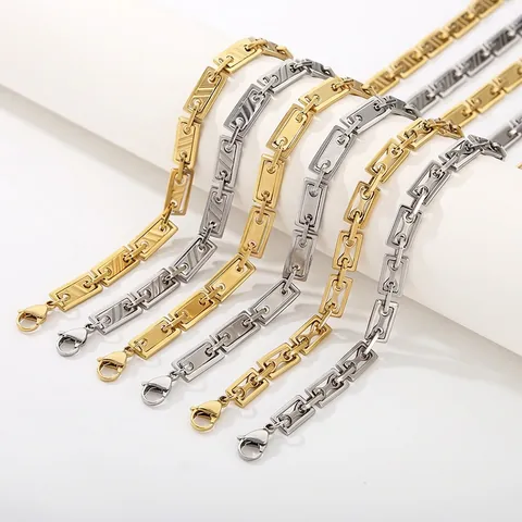 Stainless Steel Rectangular Geometric Link Chain Necklace For Men Women Hip Hop Industrial Style Unisex Jewelry