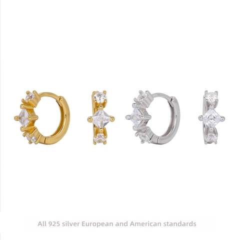 925 Sterlingsilber Zirkonia Creolen Geometrische Pave Zirkonia Echtgold Plattierung Hypoallergen Huggie Ohrringe Für Damen Modeschmuck