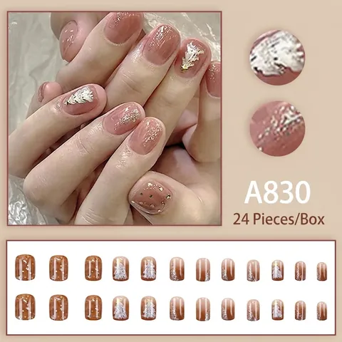 Kerst Press On Nagels Amber Bruin Verloop Ster Stipjes Kunstnagels Voor Vrouwen Meisjes
