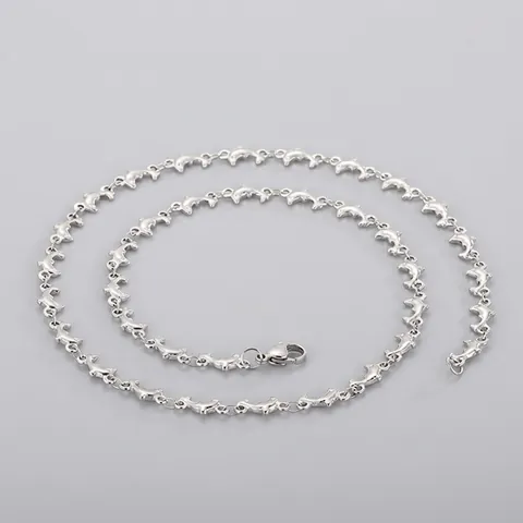 Titanium Roestvrij Staal Dolfijn Schakelketting Voor Dames Heren Unisex Zilveren Kleur Dolfijn Vormige Dierlijke Ketting Mode Sieraden