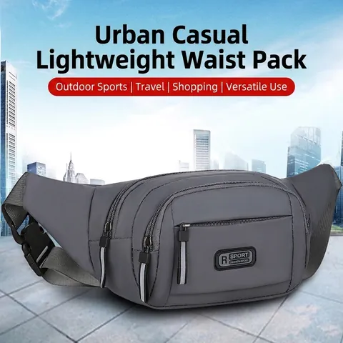 Men Waist Bag Nylon Waterproof Multi-Pocket Reflective Strip Sports Travel Fanny Pack Chest Crossbody