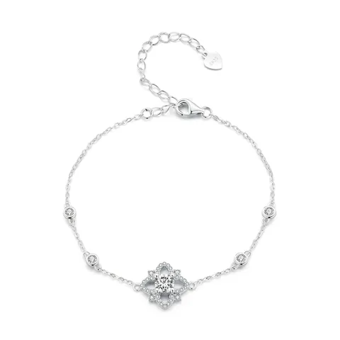 Luxury 925 Sterling Silver Moissanite Flower Bracelet For Women With GRA Certificate Adjustable Floral Chain Jewelry