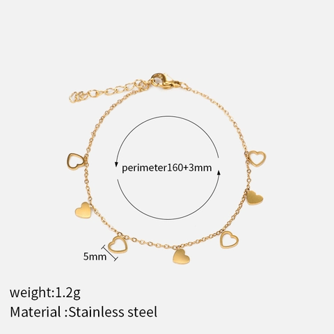 Heart Pendant Bracelet 18K Gold Plated Stainless Steel Hollow And Solid Charms Adjustable Fashion Jewelry For Women