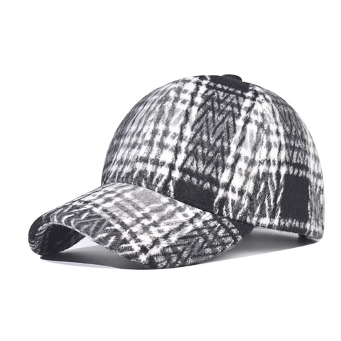 Karo Baseballkappe Verdickte Wolltextur Warm Herbst Winter Retro Verstellbare Freizeit Kappe Für Herren Damen