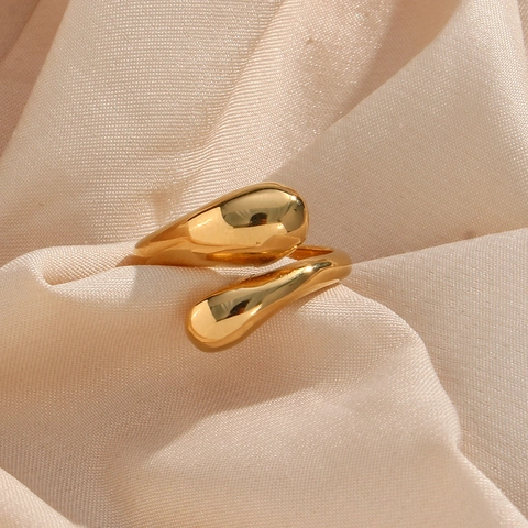 Anello Aperto Minimalista in Acciaio Inossidabile per Donna Placcato Oro Argento Forma a Goccia d'Acqua Anello Regolabile Gioielli di Moda