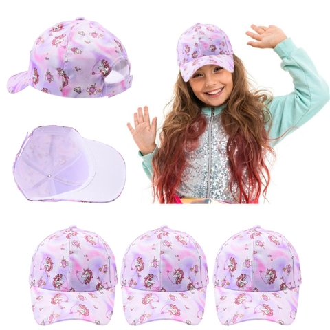 Kids Baseball Cap Cotton Unicorn Print Gradient Pink Purple Adjustable Curved Brim Sun Protection Hat For Girls