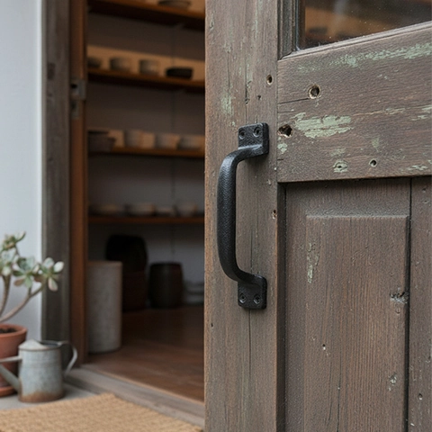 Matte Black Cast Iron Door Handle Retro Industrial Style D-Shaped Barn Wood Gate Pull Heavy Duty Rustic Decor