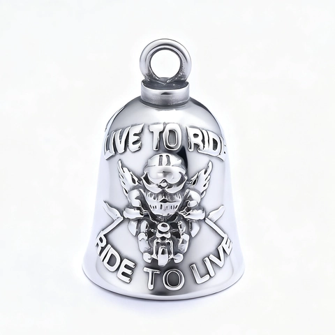 Collana Pendente Campana Guardiana In Acciaio Inossidabile 316L Retro Biker Moto Inciso Live To Ride Gioielli Gotici