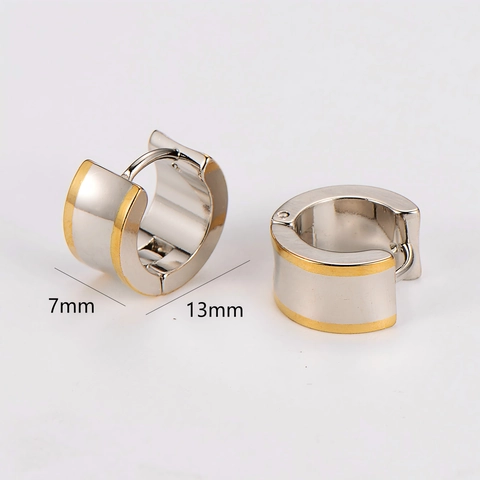 Orecchini A Cerchio Huggie In Acciaio Inossidabile Bicolore Oro Argento Geometrici Lucidi Gioielli Di Moda Minimalista