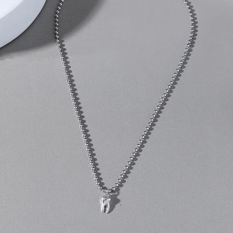 Collar Con Colgante De Diente Aleación Color Plata Joyería Hip Hop Con Cadena De Bolas Para Hombres Mujeres Punk