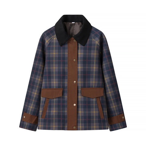 Giacca A Quadri Vintage Da Donna Patchwork A Contrasto Maniche Lunghe Colletto A Revers Capispalla Casual Con Bottoni In Metallo