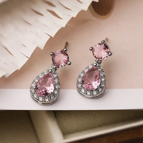 Luxury Waterdrop Drop Earrings For Women Copper With Cubic Zirconia Geometric Vintage Elegant Fashion Jewelry