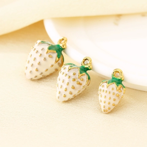 304 Acier Inoxydable Fraise Émail Pendants Breloques Fruits Pour Fabrication De Bijoux DIY Collier Bracelet Style Pastoral