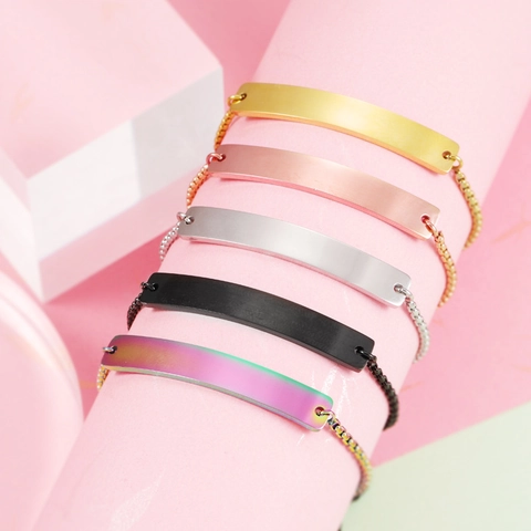 Minimalist Stainless Steel Curved Bar Bracelet Adjustable Box Chain Mirror Polish Geometric Jewelry For Women